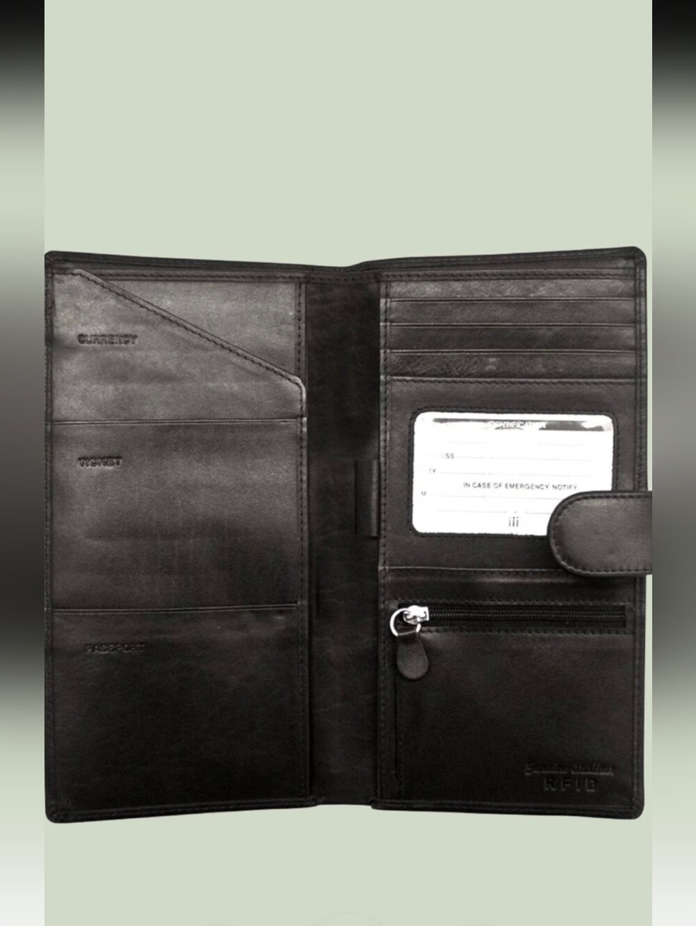 Leather Travel Wallet with RFID Protection - Black 100% Leather.